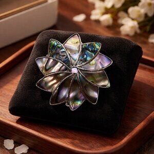 Sterling Silver Abalone Mother of Pearl Flower Petal Vintage Brooch A